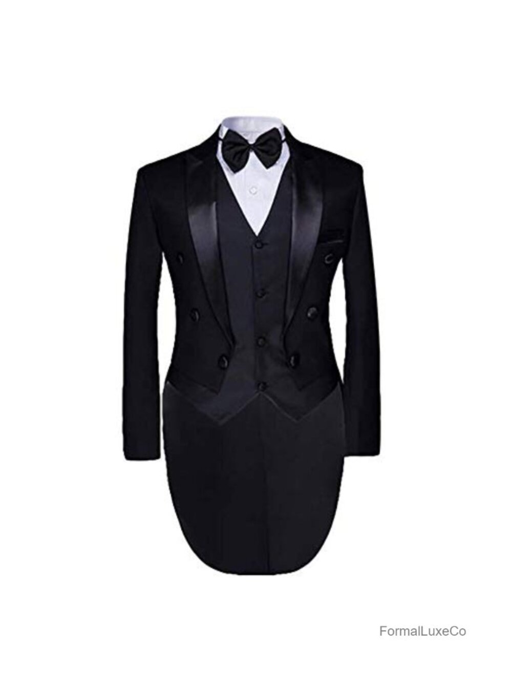 Men's Slim Fit Tailcoat 3-Piece Suit Swallow-Tailed Coat Black